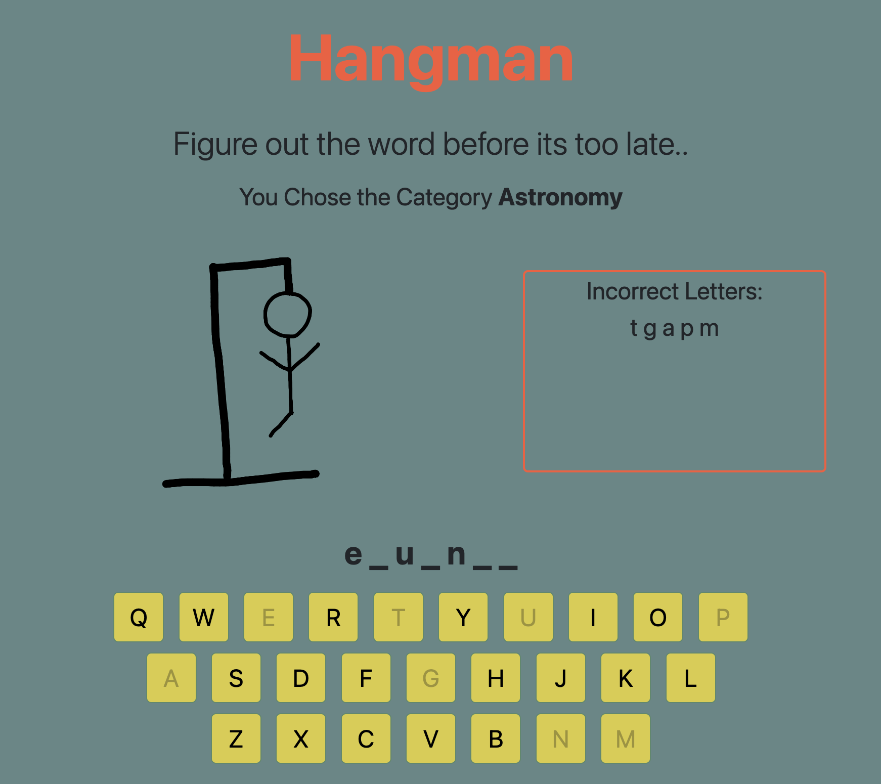 Screenshot of Hangman game